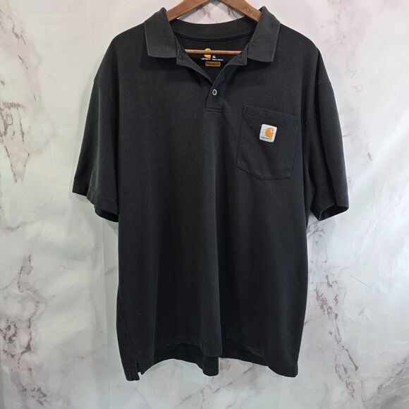 Carhartt Shirt Mens XL Black Polo Original Fit Cotton Button Short Sleeve - Picture 1 of 10